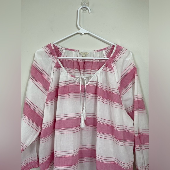 Sonoma Life Style Pink 3/4 Sleeve Blouse Lace Up Women's Pink White Strip Sz 1X - Picture 2 of 12